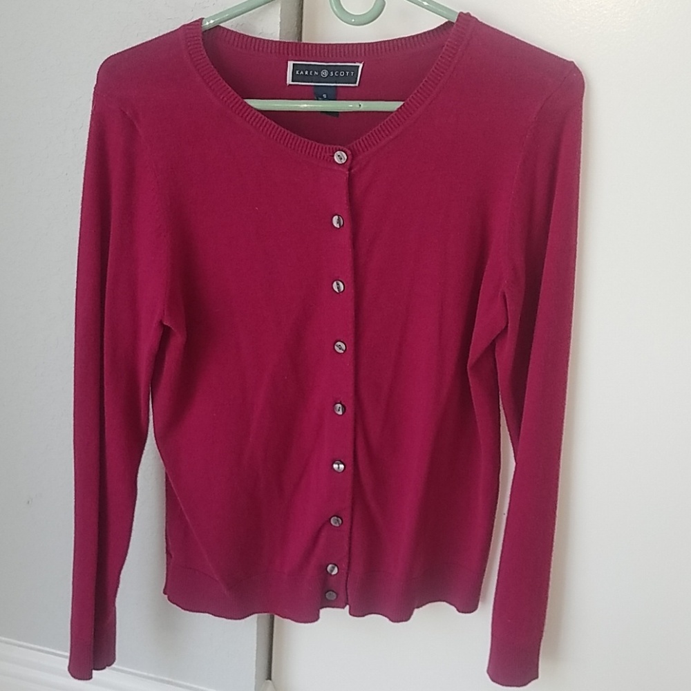 Karen Scott Women's Magenta Button Up Cardigan